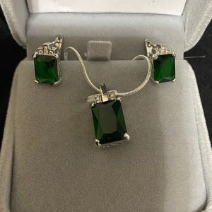 Lab Created Emerald Necklace / Earring / Ring Set